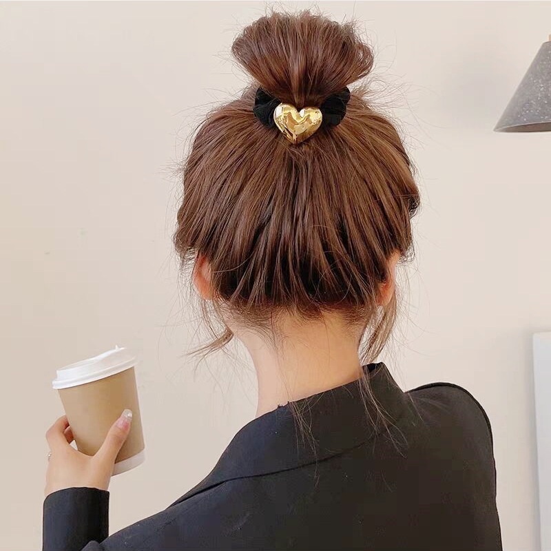 Dây buộc tóc bằng kim loại màu đen phong cách Hàn Quốc cho nữ