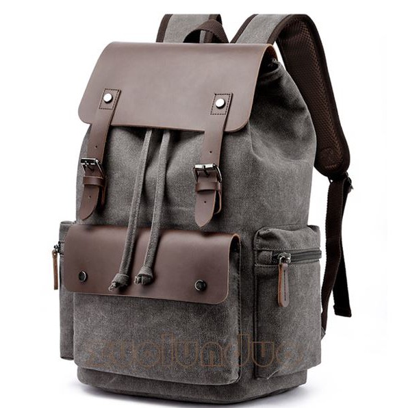 Balo Nam vải Canvas khóa da cao cấp