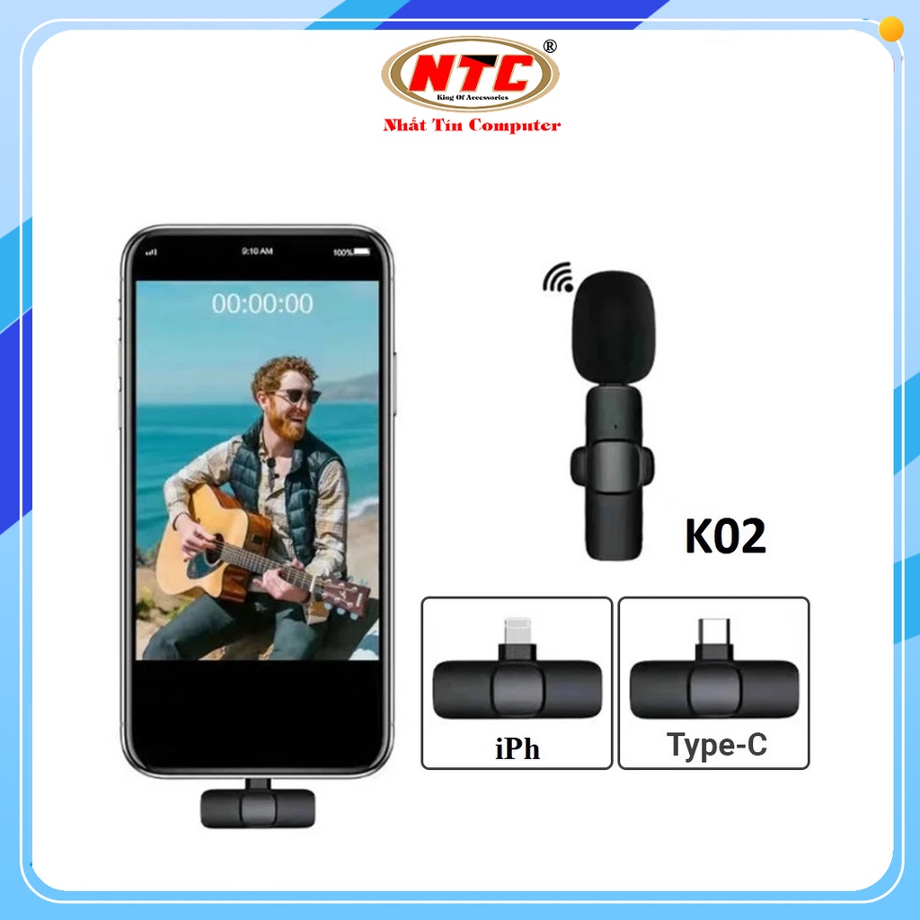 Bộ Microphone Live-Stream không dây Remax K02 cổng LN của Táo / TypeC (Đen) - Nhất Tín Computer