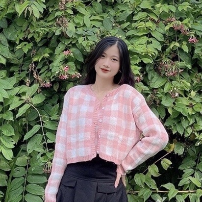 SET Áo Cardigan len kẻ caro mix áo 2 dây siêu xinh