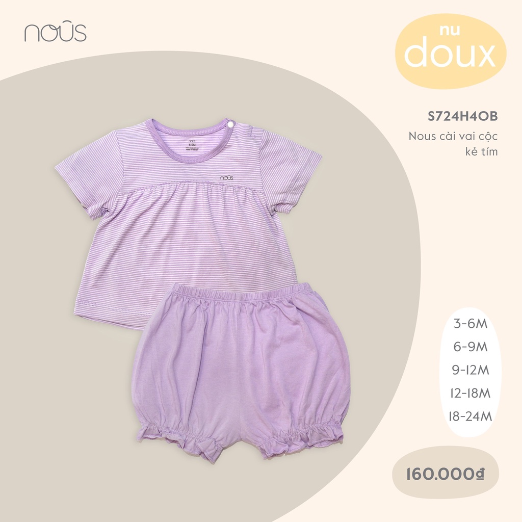 Bộ nous cộc cài khuy vai cho bé mùa hè size 3m đến 18m