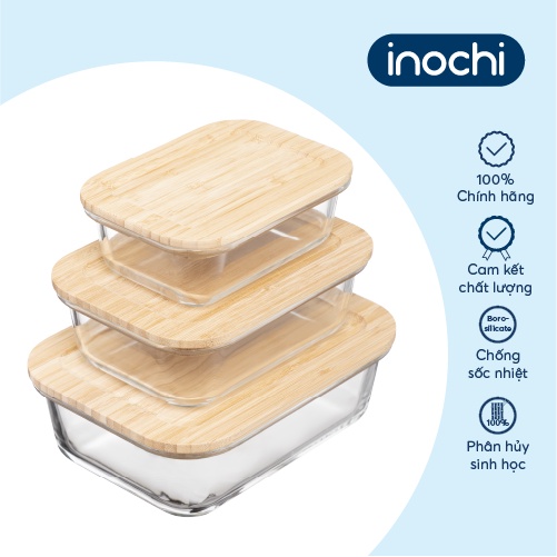 Hộp thuỷ tinh chữ nhật nắp tre Inochi - Nikko