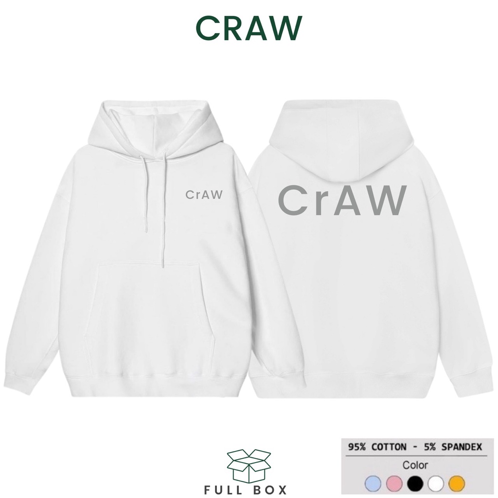 Áo Hoodie CRAW vải nỉ thu đông co dãn dày dặn mềm mịn form rộng phong cách Unisex - 0201