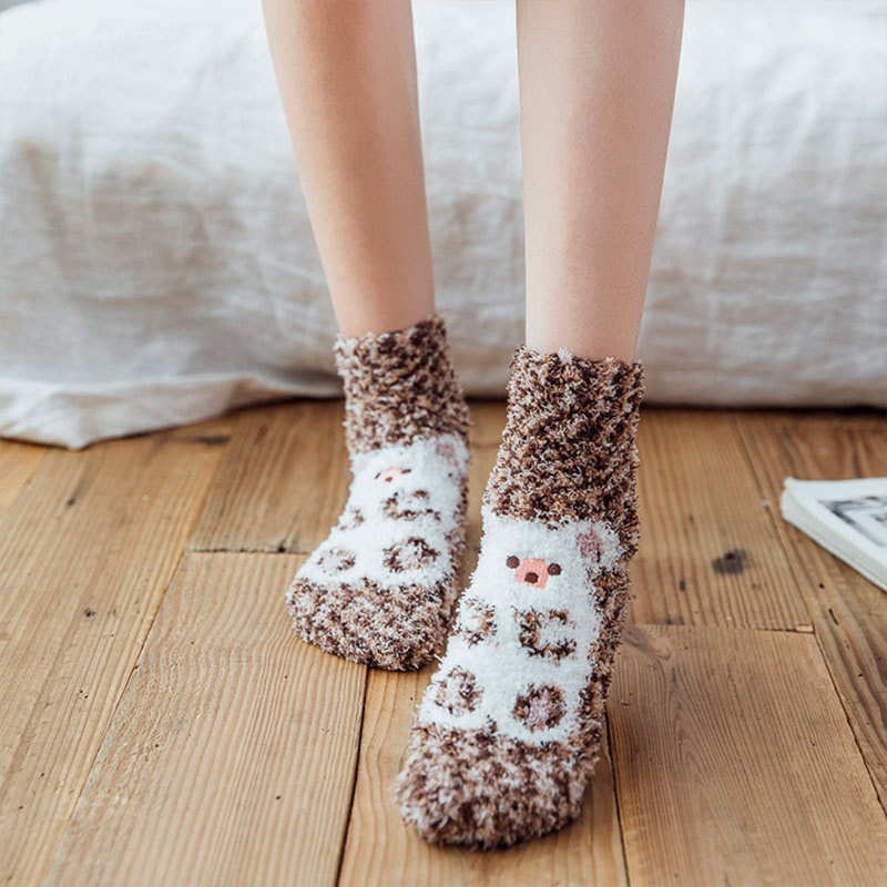 Vớ Nhung San Hô Giữ Ấm Mùa Đông In Họa Tiết Thú Hoạt Hình Nhiều Màu Cho Nữ