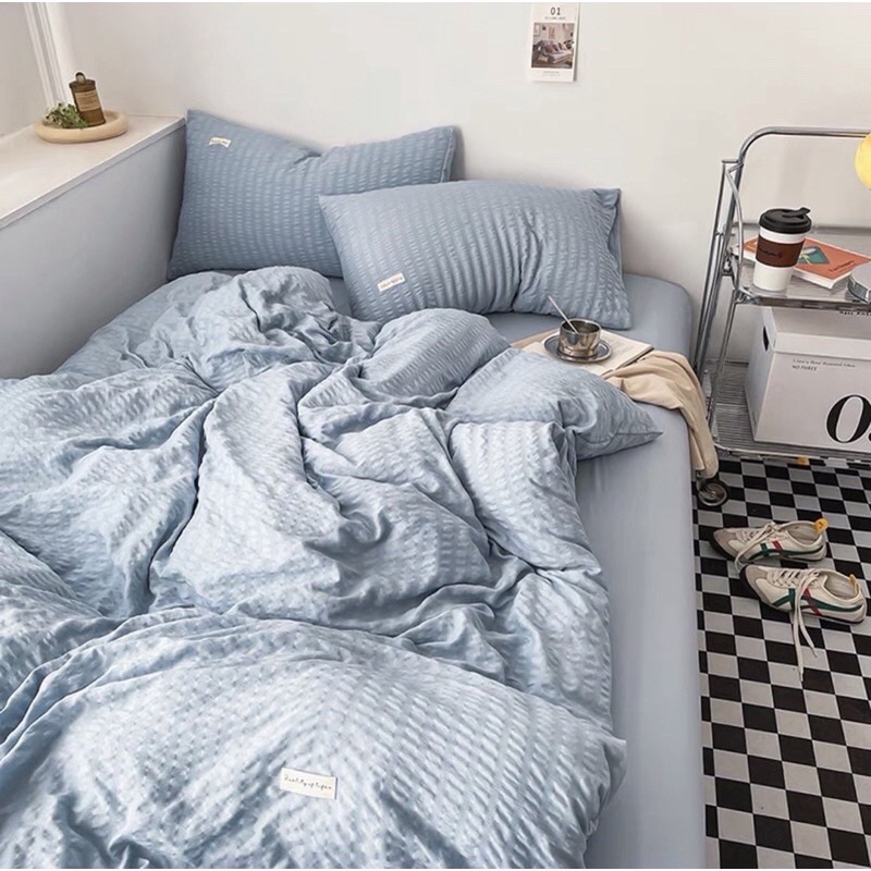 BỘ CHĂN GA GIƯỜNG COTTON TICI DÚM CAO CẤP - set 4 món vỏ chăn, ga gối , phong cách Hàn Quốc