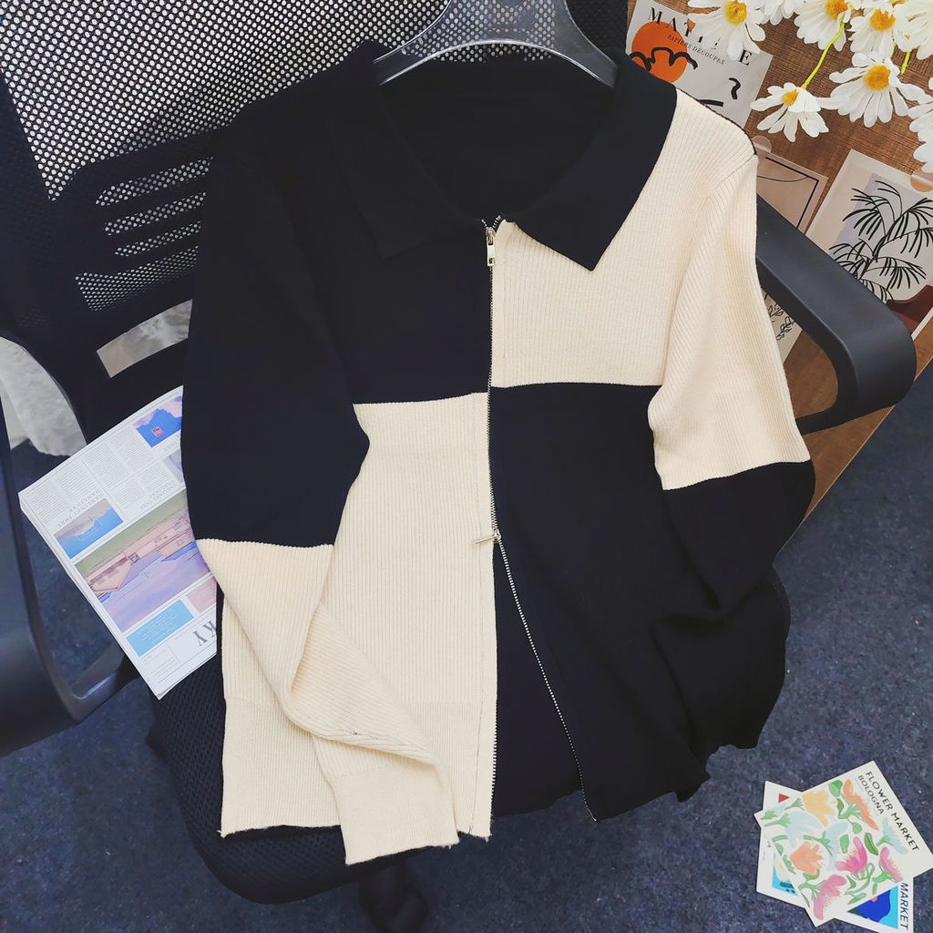 Áo Khoác Nữ Dài Tay Có Khóa Kéo Phối Màu Tương Phản Phong Cách Mới