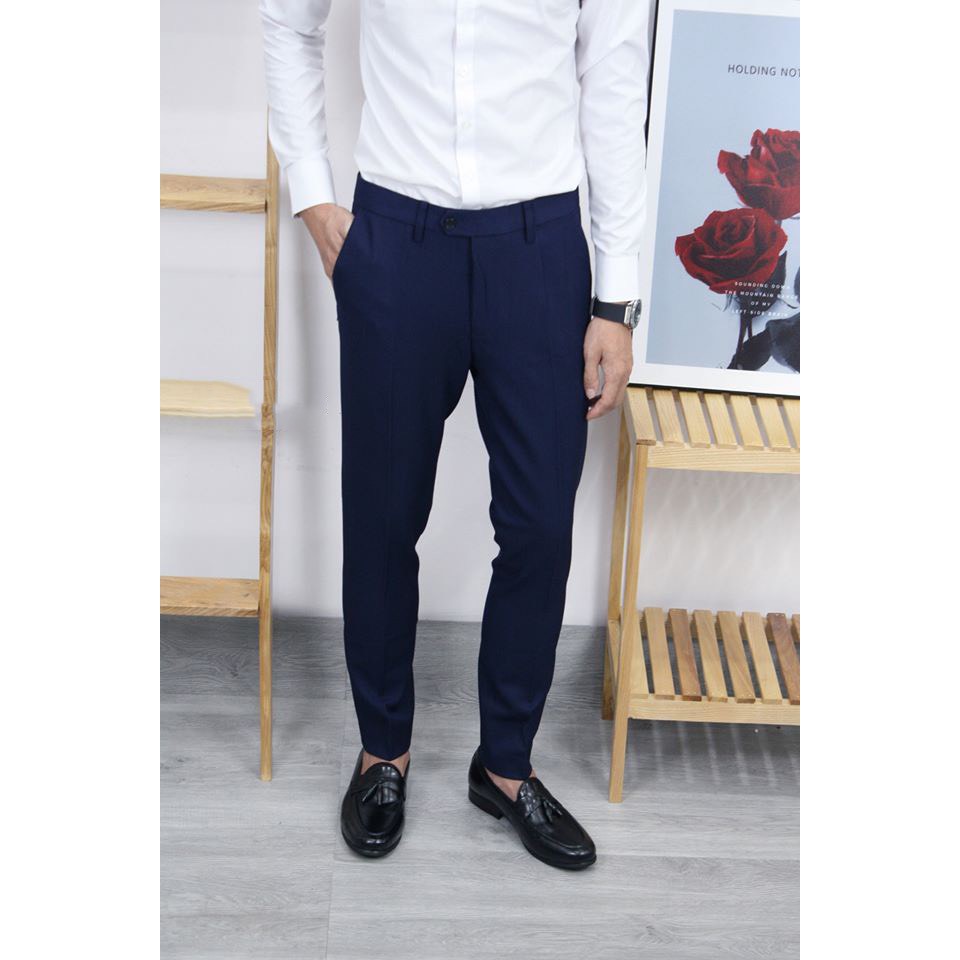 Quần âu nam ống côn màu xám đậm phom ôm,chất co dãn nhẹ,không nhăn,không xù | BigBuy360 - bigbuy360.vn