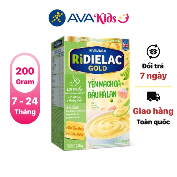 Bột ăn dặm Vinamilk Ridielac Gold yến mạch gà đậu hà lan hộp 200g (7 - 24 tháng)