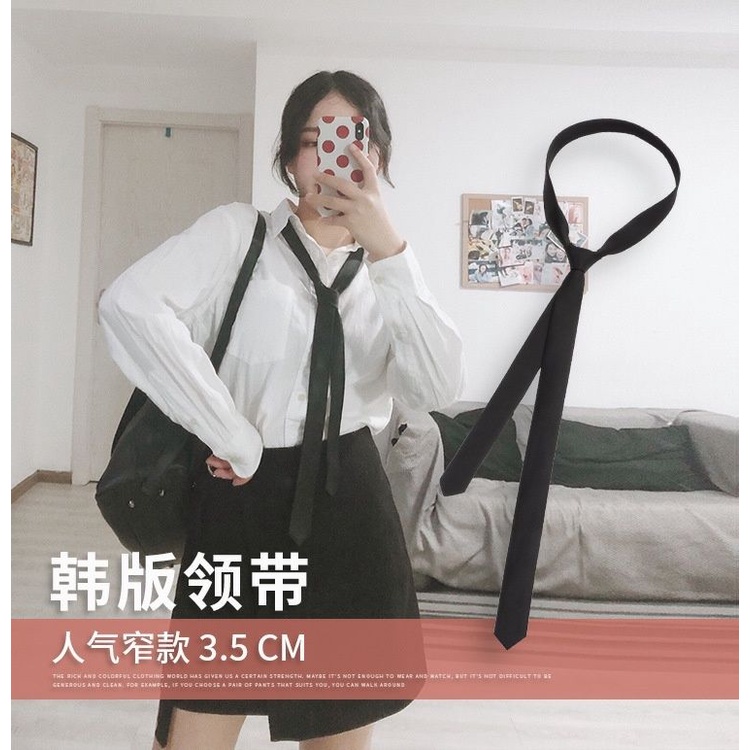 Cà Vạt Siêu Mỏng 3CM Màu Đen Phong Cách Preppy Nhật Bản Cho Nam Nữ
