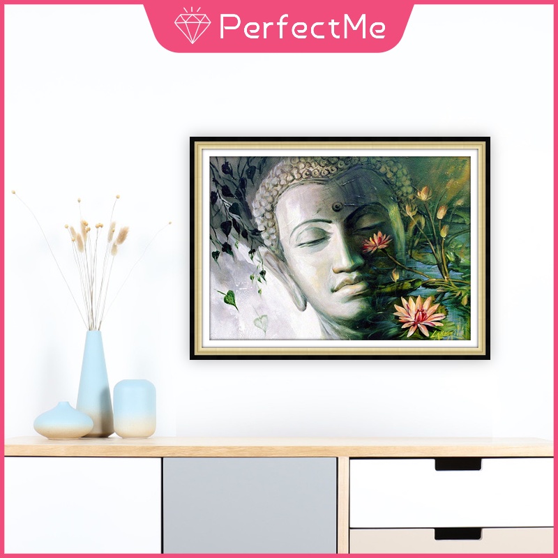 Bộ Tranh Đính Đá Tự Làm Hình Đầu Phật Kích Thước 40X30Cm