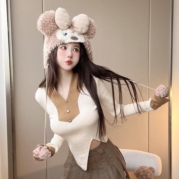 【ZHELIHANGFEI】Đầm Dệt Kim Cổ Bẻ Xẻ Tà Thời Trang Quyến Rũ Cho Nữ