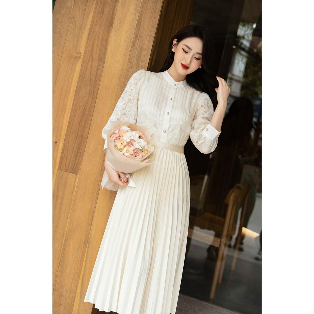 Sơ mi  ren cổ tàu phối cúp trần mí  TIINSTORE  AHD746