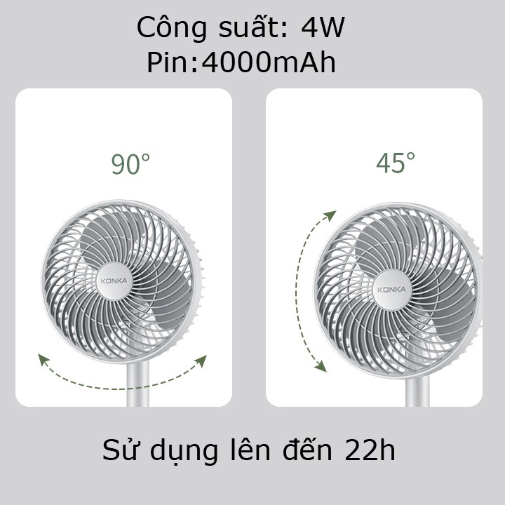 Quạt Bàn Mini Sạc pin tích điện cổng usb KonKa KF-06U01A | BigBuy360 - bigbuy360.vn