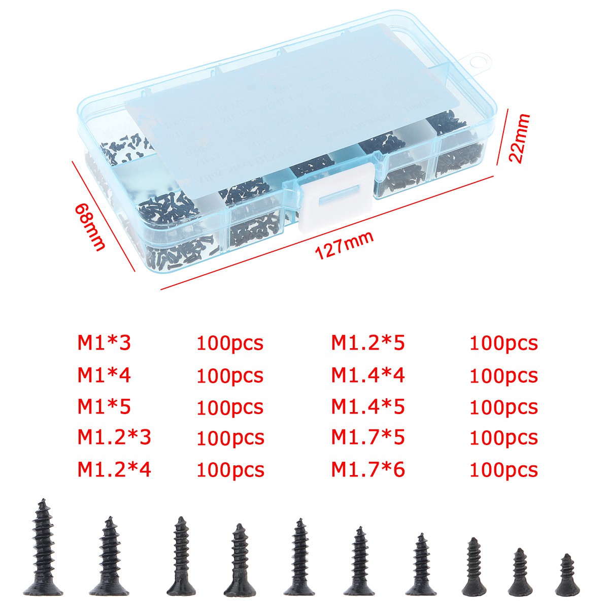 Bộ 1000 Đinh Vít Đầu Tròn M1 M1.2 M1.4 M1.7