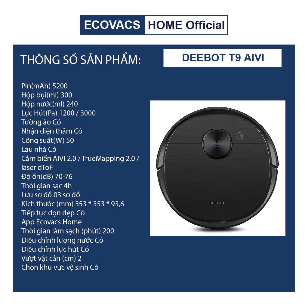 ✅ Robot hút bụi lau nhà Ecovacs Deebot T9 AIVI chính hãng