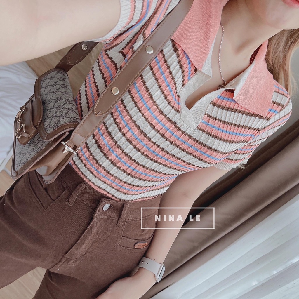 Áo len croptop kẻ sọc