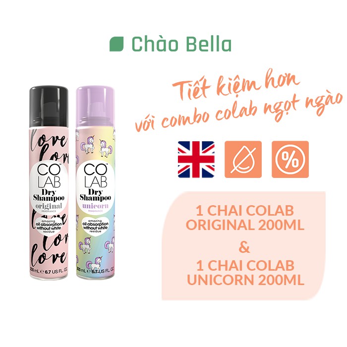 Combo 2 Dầu Gội Khô Colab Hương Original Và Unicorn 200ml Lành Tính Giúp Tóc Sạch Bồng Bềnh Và Vào Nếp Trong 5 Giây