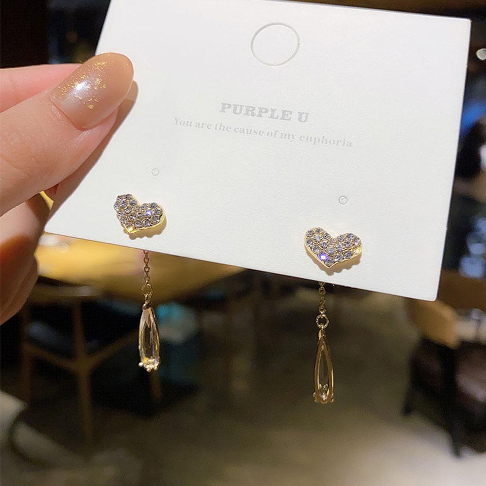 Bông Tai Thời Trang Hình Trái Tim Phối Tua Rua Dài Kiểu Hàn Quốc VANES1