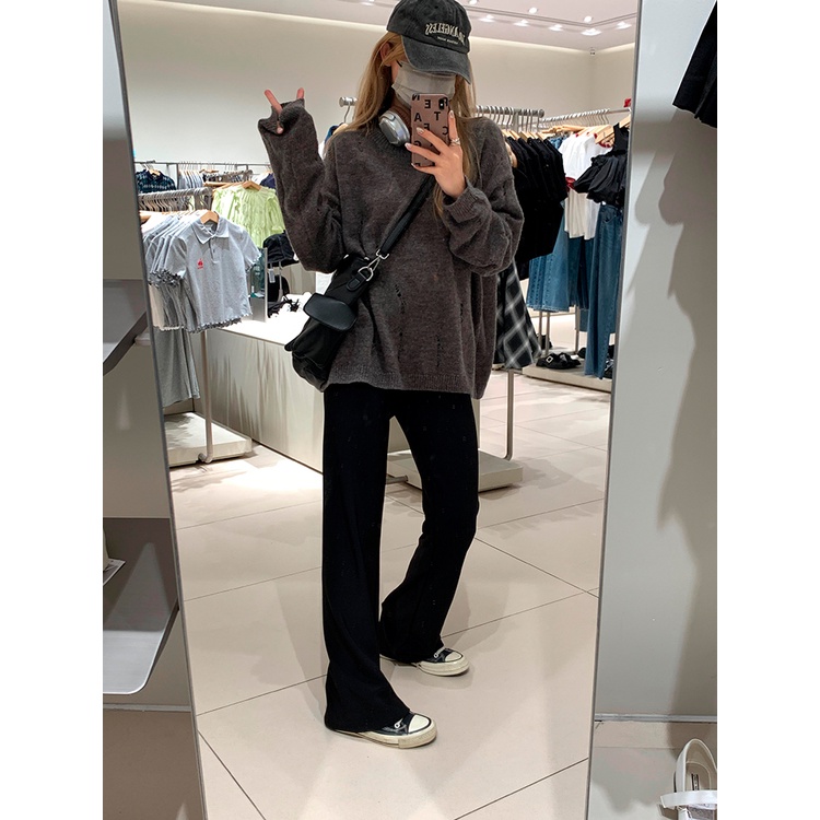 Áo sweater Dệt Kim Tay Dài Cổ Tròn Màu Sắc Đơn Giản Phong Cách Hàn Quốc Cho Nữ