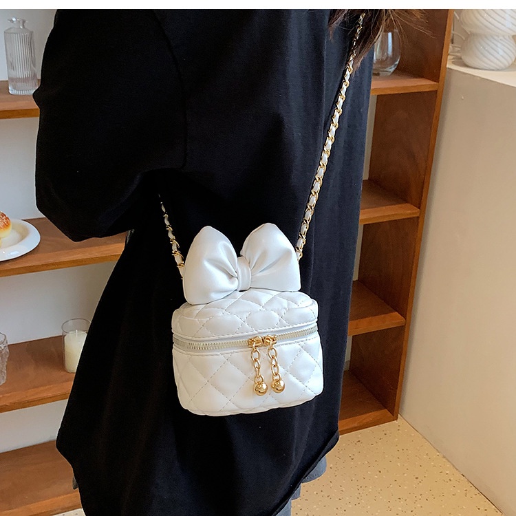 Túi đeo vai IELGY thiết kế dây xích gắn nơ họa tiết hình thoi thời trang dành cho nữ