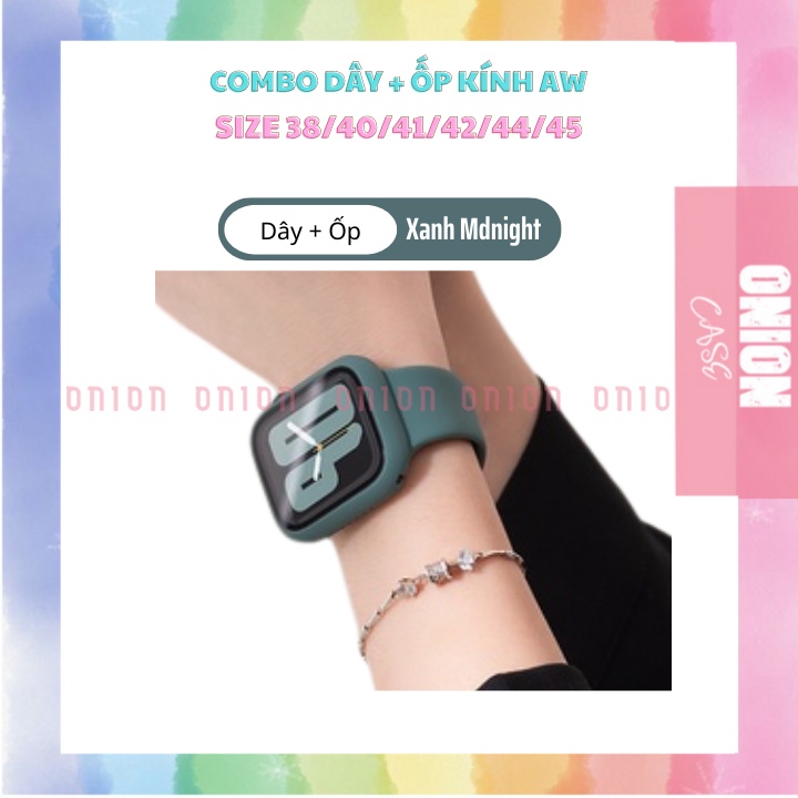 Ốp kính cường lực và dây silicon cho đồng hồ thông minh APW đủ size 38 40 42 44 45mm seri 1 2 3 4 5 6 7