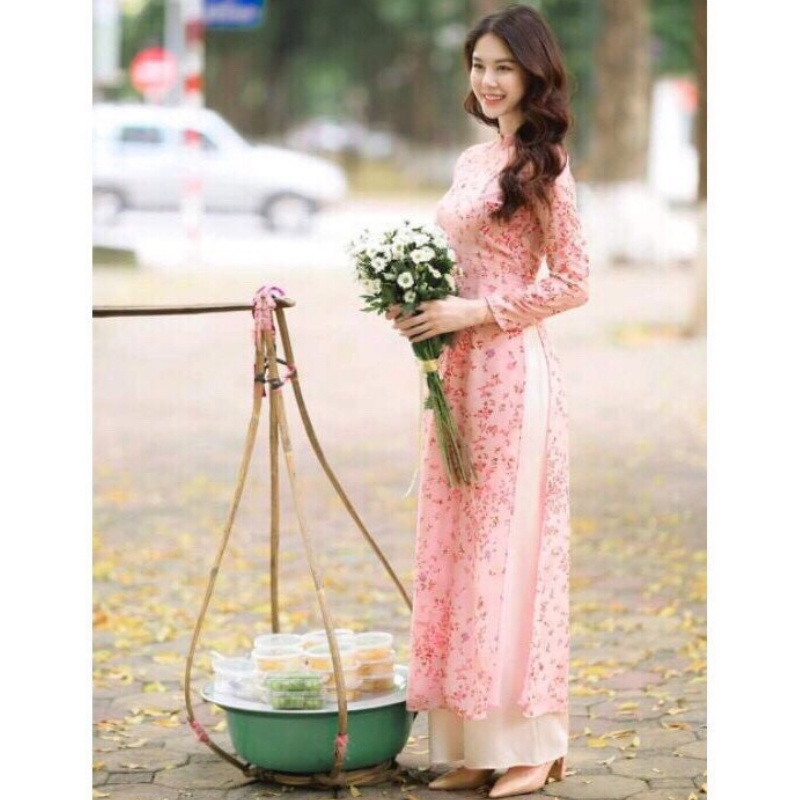 Set Áo Dài Hoa Nhí 4 Tà Tơ Cao Cấp Siêu Xinh Trẻ Trung Cho Các Nàng Hot 2022 , Mã A10