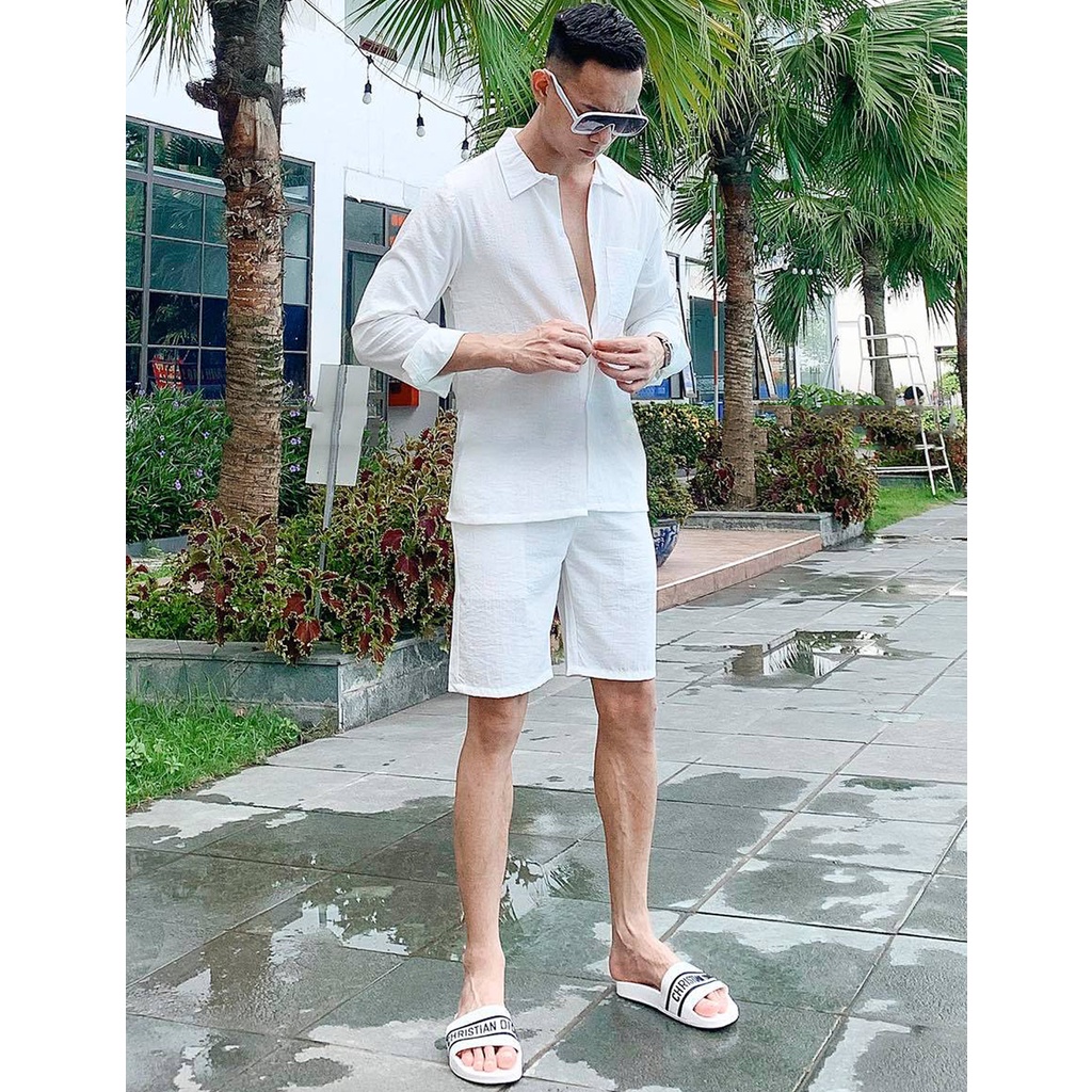 Quần Cộc Nam Trắng Chất Đũi Mịn Hàn Quốc Chất Vải Không Xù Lông Không Bai Gião Mềm Mịn