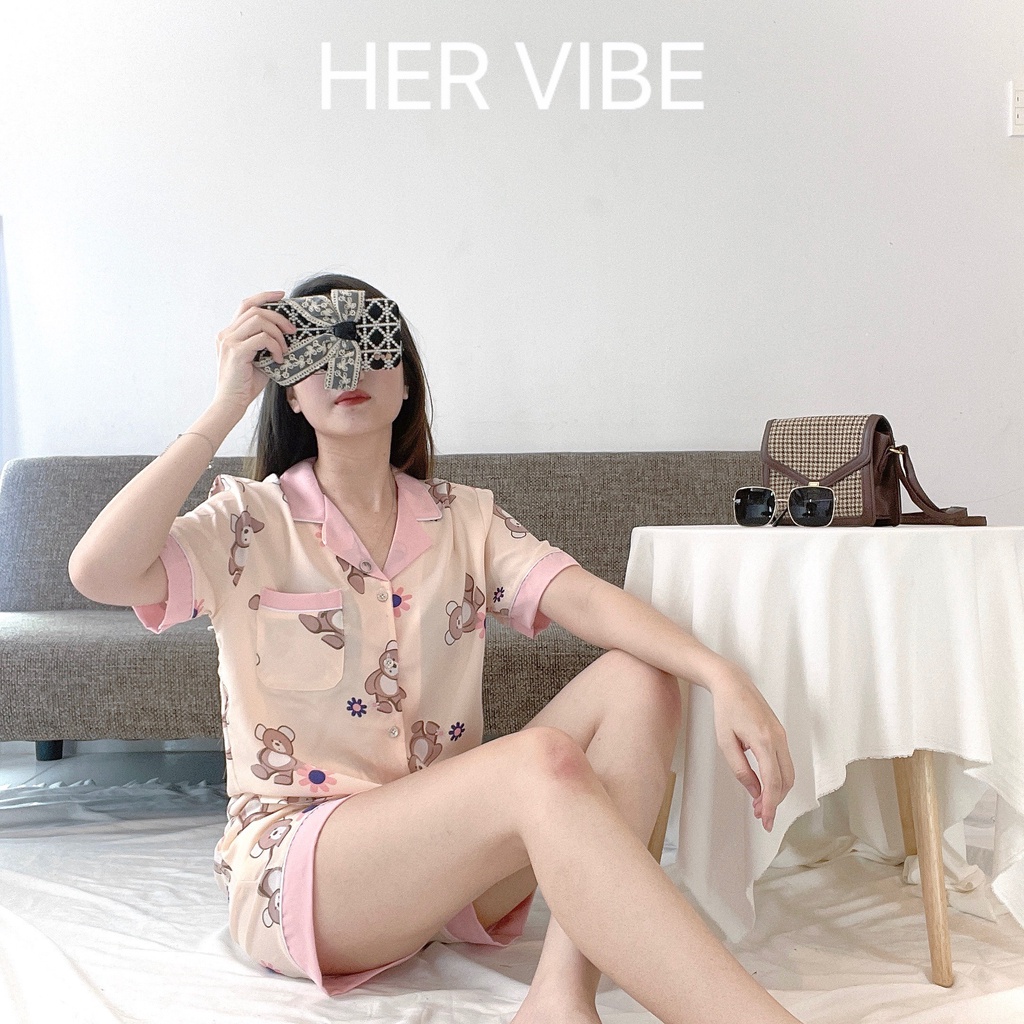 Đồ bộ nữ pijama lụa mát mịn bộ ngủ mặc nhà tiểu thư tay ngắn quần ngắn satin dễ thương Her Vibe