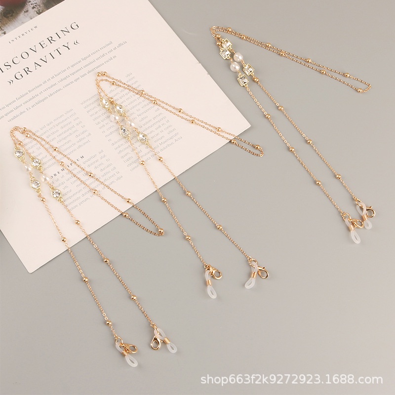 Dây đeo khẩu trang chuỗi hạt ngọc thủy tinh nhiều họa tiết sang chảnh KT6