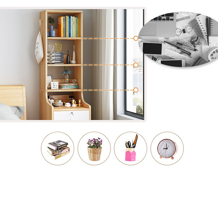 Tủ đầu giường kèm giá sách - Táp đầu giường có ngăn kéo khóa | BigBuy360 - bigbuy360.vn