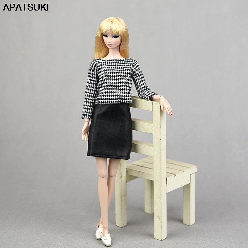 Bộ áo + chân váy da đen xinh xắn cho búp bê barbie