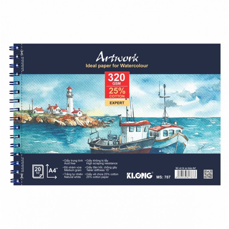 Sổ Vẽ Lò Xo Màu Nước Artwork A4+-25% cotton 20 tờ Ms 787