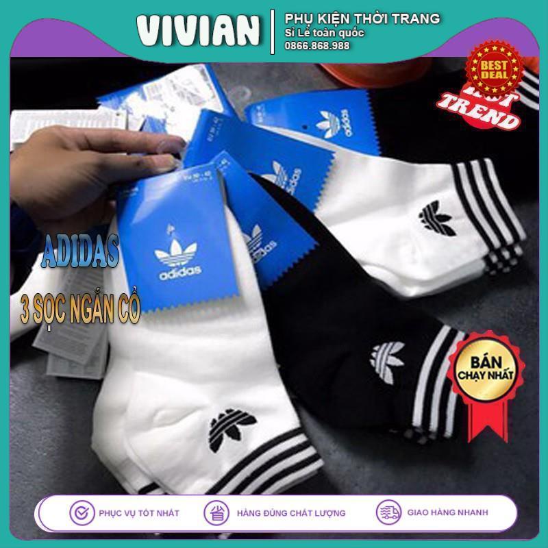 Tất Vớ ADIDAS 3 Sọc CỔ NGẮN Hộp COMBO 5 đôi dệt kim cao cấp, Chất liệu 95% Cotton, kháng khuẩn, thấm hút mồ hôi cực hiệu