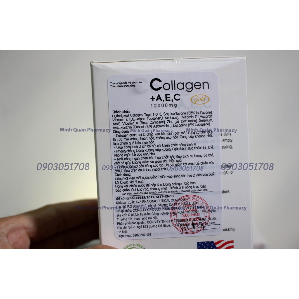 Collagen AEC Gold Ahlozen 12000mg ⚡Chính Hãng⚡ 180 viên Xuất xứ Mỹ ,Giúp đẹp da, liền sẹo, xương chắc khoẻ_MINH QUÂN
