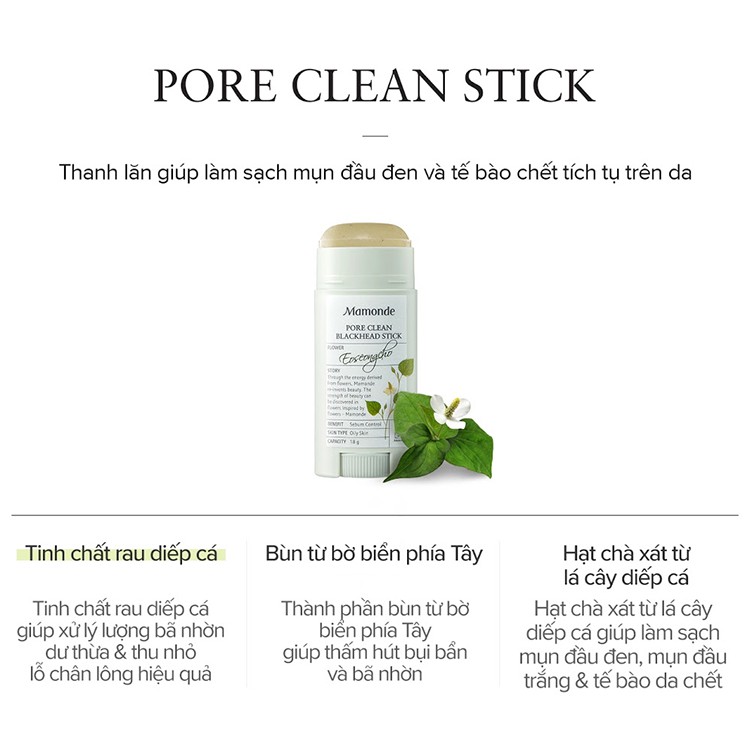 CHÍNH HÃNG Thanh sáp sạch mụn đầu đen ngừa mụn thu nhỏ lỗ chân lông Mamonde Pore Clean Stick18g FREE SHIP TOÀN QUỐC