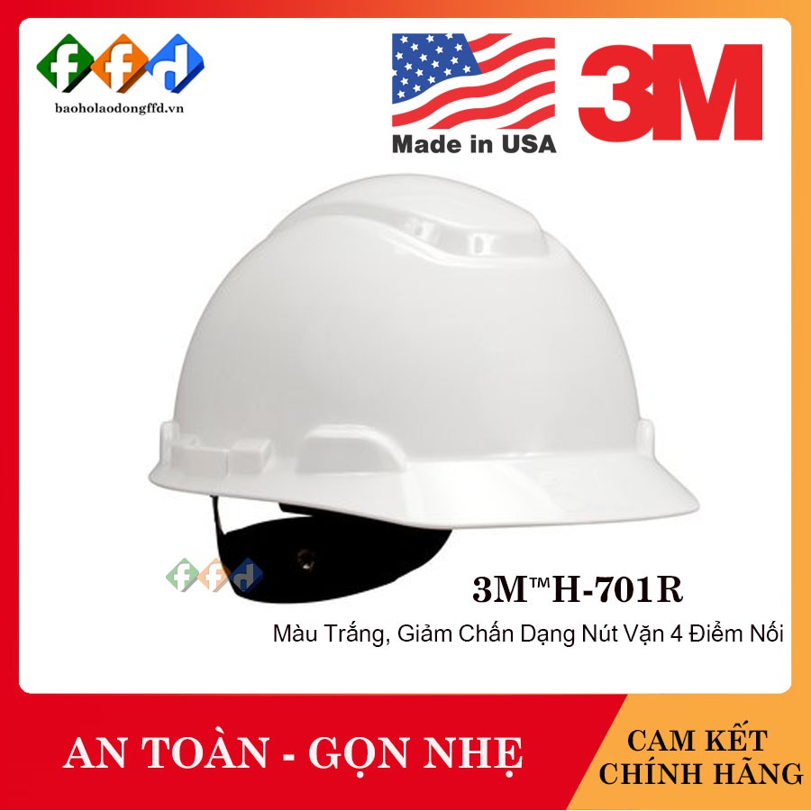 Mũ bảo hộ 3M™H-701R, Màu Trắng, Nút vặn điều chỉnh tiện lợi [FFD]