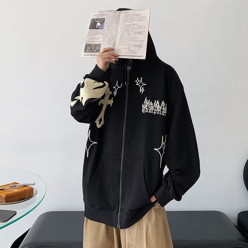 áo Hoodie Nam Nữ Form RộNg Áo Hoodie Phối Khóa Kéo In Họa Tiết Đơn Giản Phong Cách Hàn Quốc Cho Nam áo Hoodie Nam Đẹp