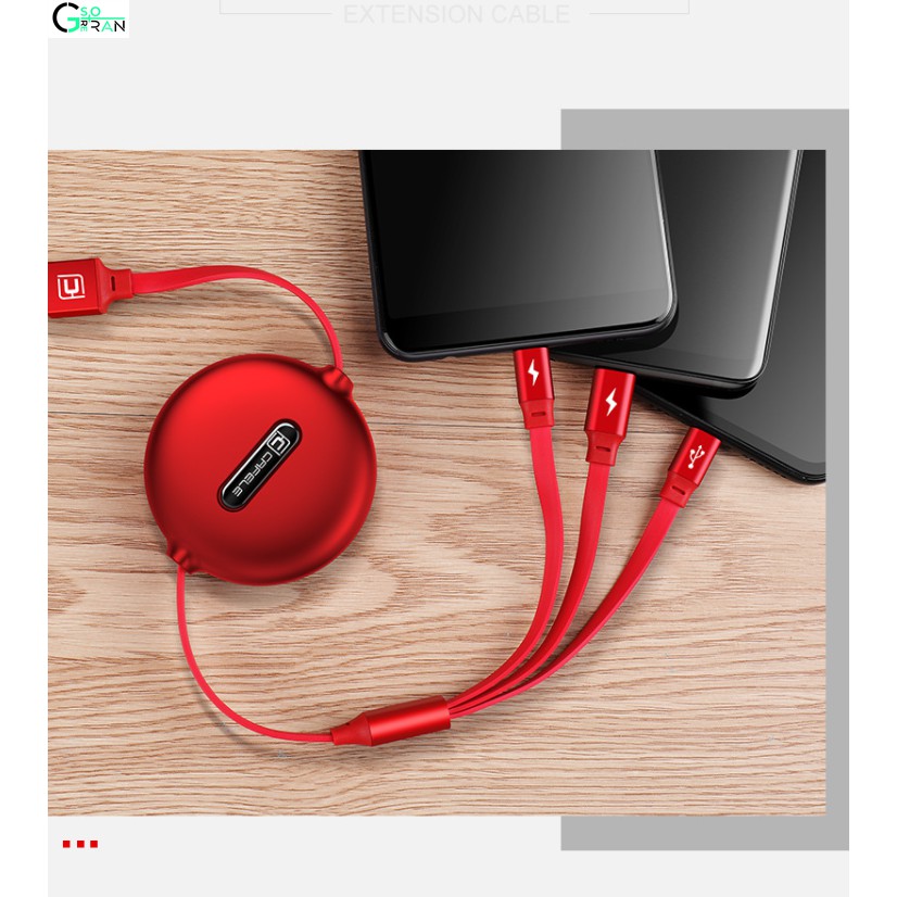 Cáp sạc đa năng 3 trong 1 tích hợp 3 đầu kết nối Type C,Android và truyền dữ liệu tốc độ cao CAFELE
