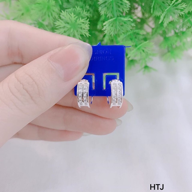 BÔNG TAI KHOEN TRÒN MẶT 2 HÀNG ĐÁ BẢN TO - TRANG SỨC BẠC