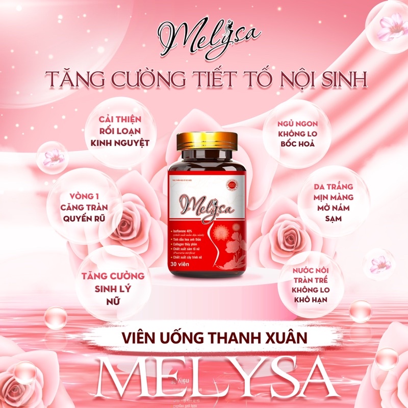 VIÊN UỐNG NỘI TIẾT TỐ NỮ MELYSA- 1 HỘP 30 Viên - TĂNG HAM MUỐN - TĂNG VÒNG 1, TẠM BIỆT KHÔ HẠN, TẠM BIỆT NÁM DA - SẠM DA