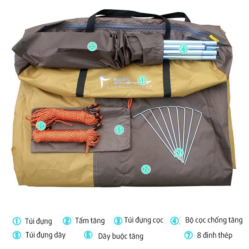 Tấm Tăng Dã Ngoại Lục Giác Chống Thấm, Chống Nắng, Nhẹ, Dễ Di Chuyển Kích thước 5m5x5m6