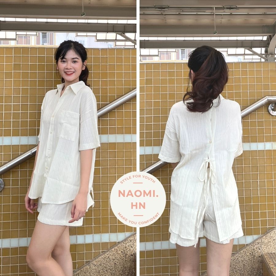 Áo sơ mi nữ ngắn tay form rộng xẻ sau mix nơ sang chảnh độc lạ. Áo sơ mi nữ xẻ sau chất thích phối nơ nhiều màu hothit