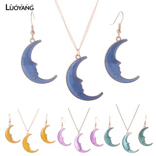 Bộ dây chuyền + bông tai mặt hình trăng lưỡi liềm phong cách Hàn Quốc cho nữ