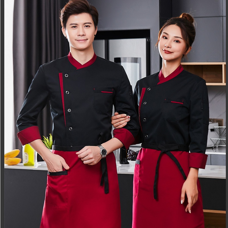 Đồng Phục Đầu Bếp Khách Sạn Dài Tay Vải cotton Cho Nam Nữ