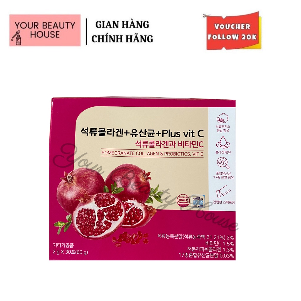 Bột Collagen Uống Lựu Đỏ Bổ Sung VitC Hàn Quốc