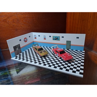 Diorama 1/64 gulf - mô hình garage xanh cam