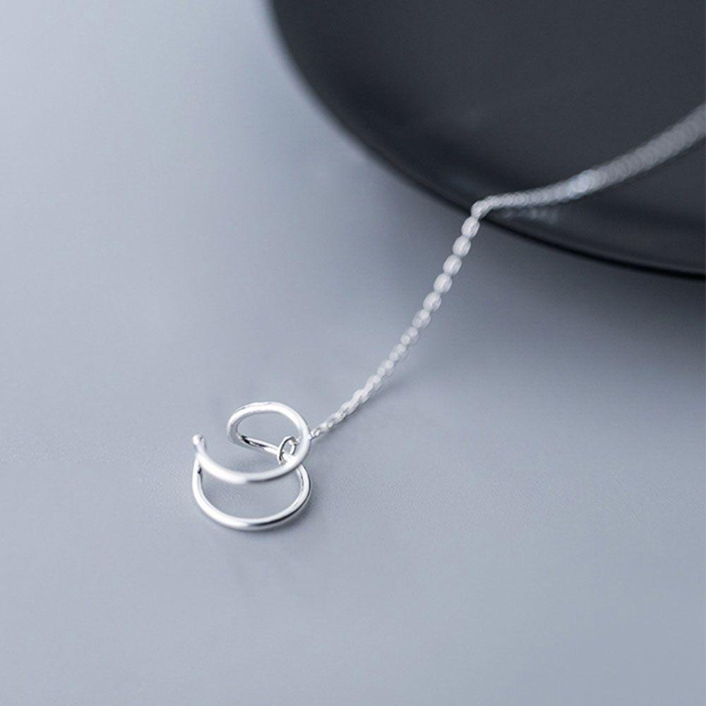 Bông Tai Dạng Kẹp Hình Tròn Phối Dây Xích Thời Trang Cho Nữ