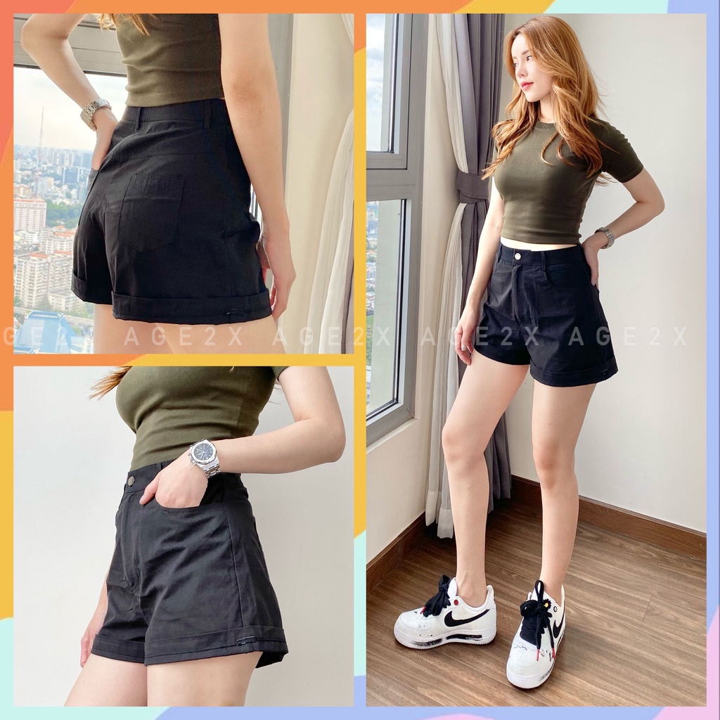 Siêu Siêu Hot Quần  Short Lưng Cao Chính Hãng AGE2X Chất kaki được wash mịn, Ống rộng, lên Phom Siêu Yêu | BigBuy360 - bigbuy360.vn