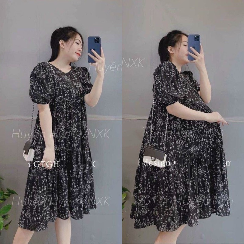 Váy bầu voan dáng babydoll, hoạ tiết hoa nhí siêu xinh