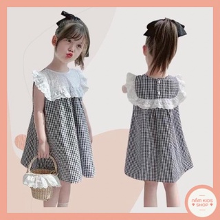 Váy bé gái kẻ caro yếm ngực trắng - Váy hè thiết kế Nấmkids